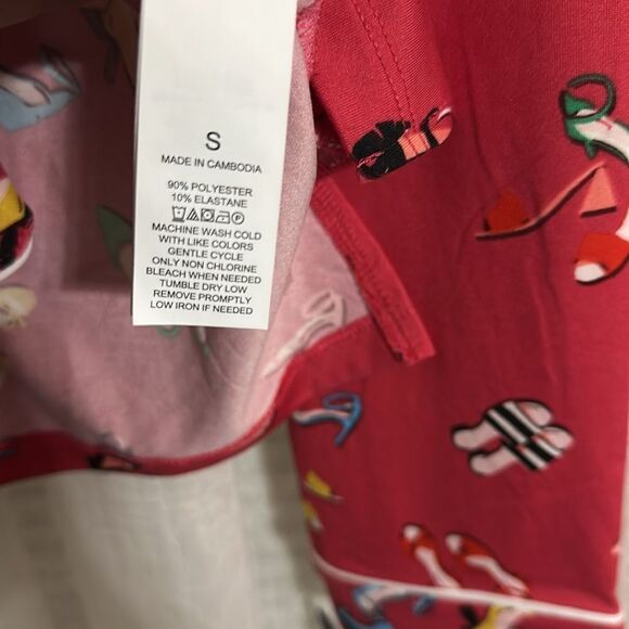kate spade S Red Multi Stiletto Shoe Print Notch Collar Long Sleeve Pajama Set - Picture 11 of 16